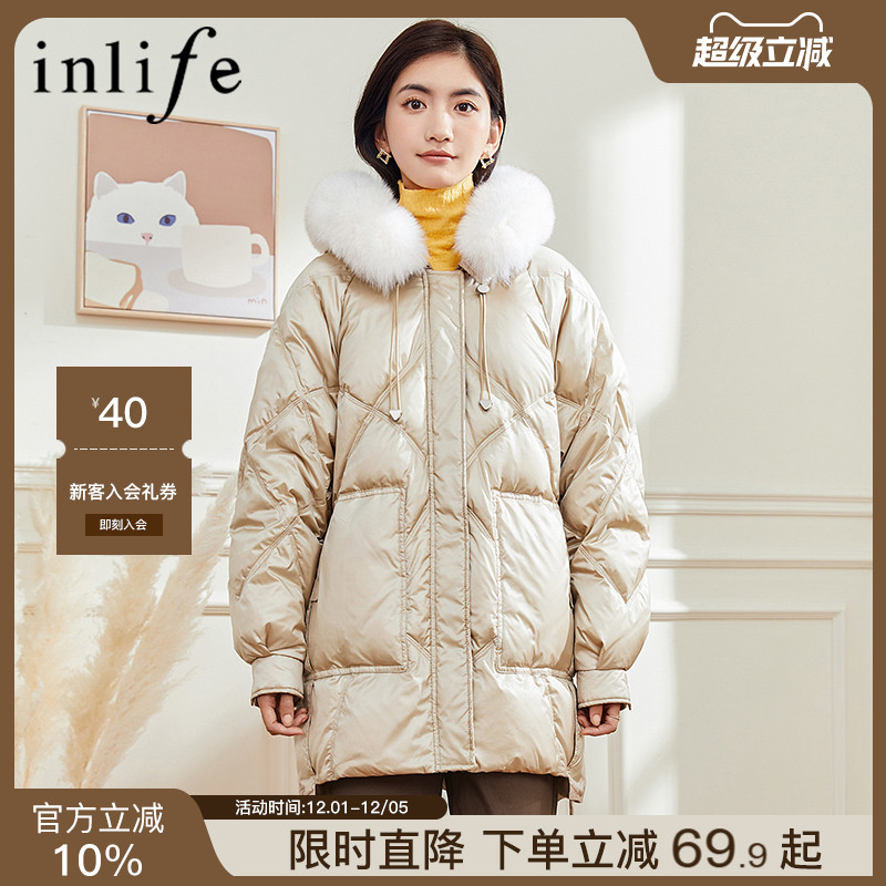 伊纳芙羽绒服女中长款白鸭绒