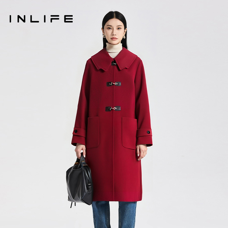 inlife气质中长款双面羊毛大衣