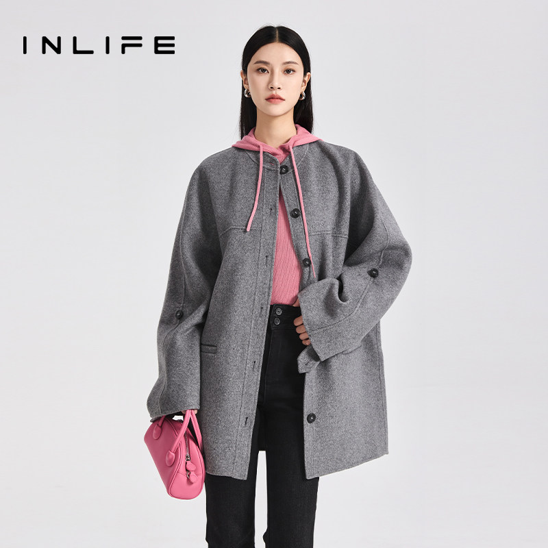 伊纳芙灰色羊毛大衣女高级双面呢外套2025秋冬新款加厚毛呢小个子,女装/女士精品,毛呢外套,淘宝优惠券,粉丝福利购,淘宝优惠卷