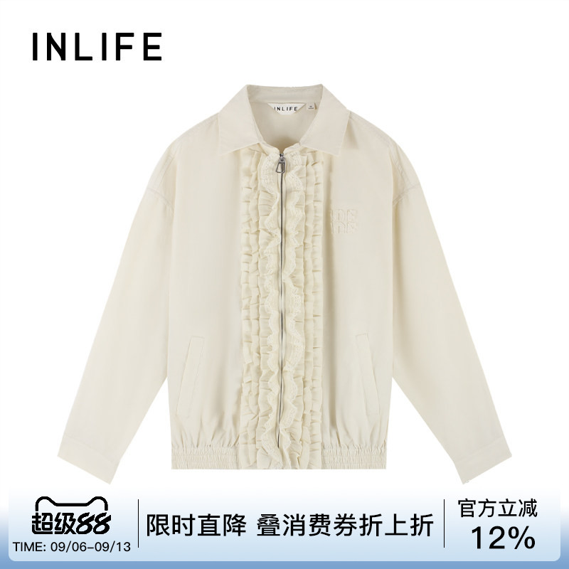 伊纳芙甜美风木耳边宽松短款外套图片