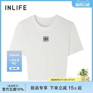 T恤女2025夏季 时尚 伊纳芙宽松休闲圆领刺绣短袖 新款 上衣 短款 半袖