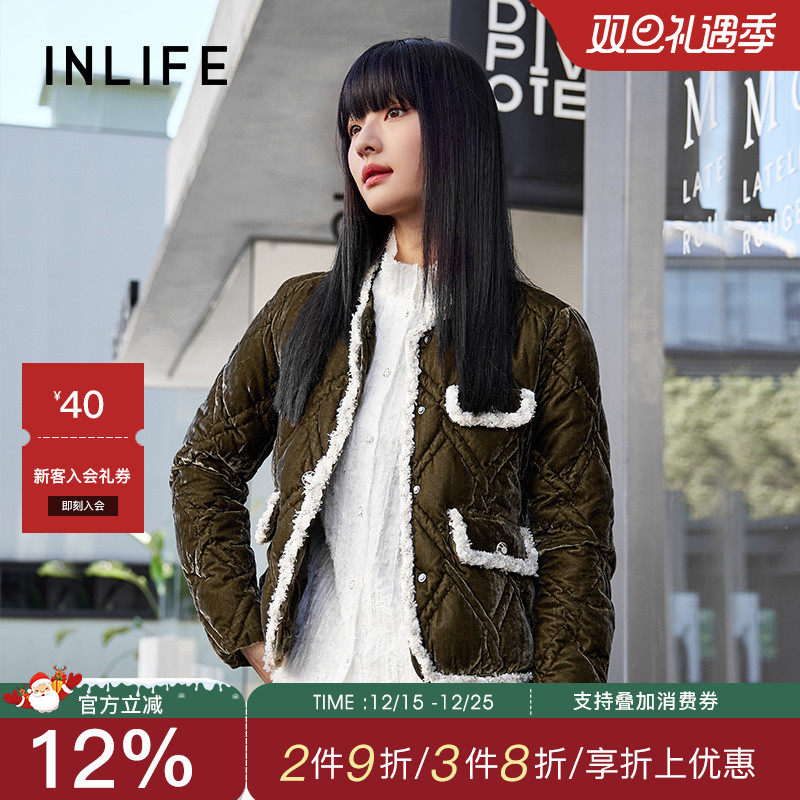 伊纳芙法式小香风丝绒羽绒服
