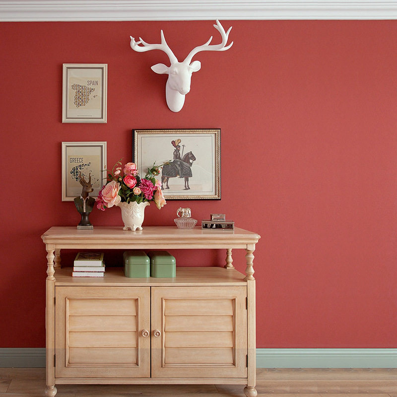 销电视背景墙壁纸北欧纯色简约红色系无缝全屋无纺布卧室家用高级