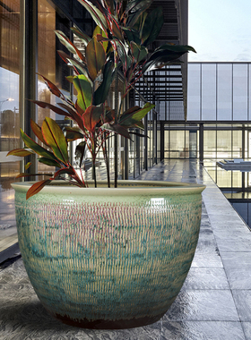 景德镇陶瓷大花盆碗莲荷花铁树