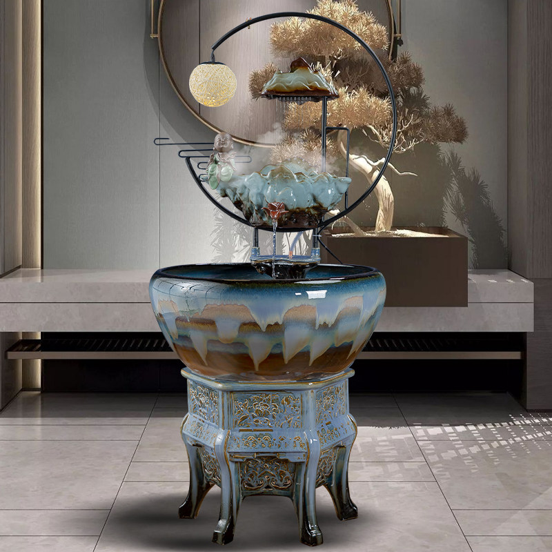 流水陶瓷摆件循环水客厅生财创意家居水景办公室酒店装饰开业礼品