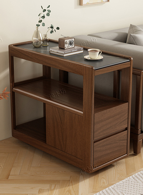 实木沙发边柜侧柜带轮可移动小茶几家用客厅现代简约岩板轻奢边几