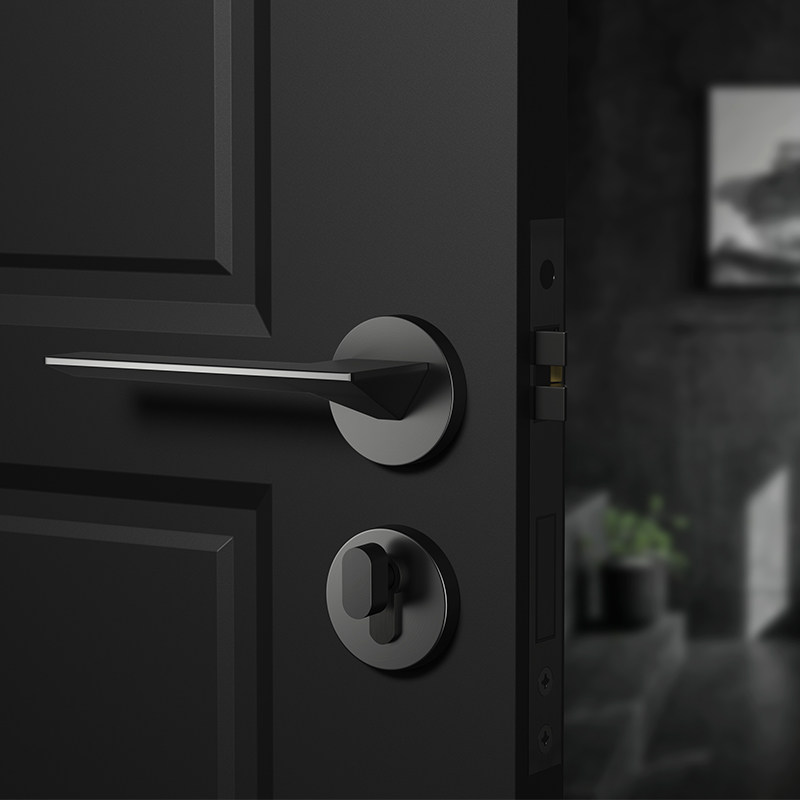 门锁室内卧室房门北欧风现代简约静音磁吸门把手极简房间黑色门锁