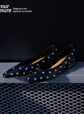 Le' Murmure 时髦知识分子风 Metal女孩 羊油皮粗跟 铆钉中古单鞋