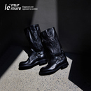 原创真皮手工马靴 静奢风 水洗褶皱马皮手工骑士靴女 Murmure