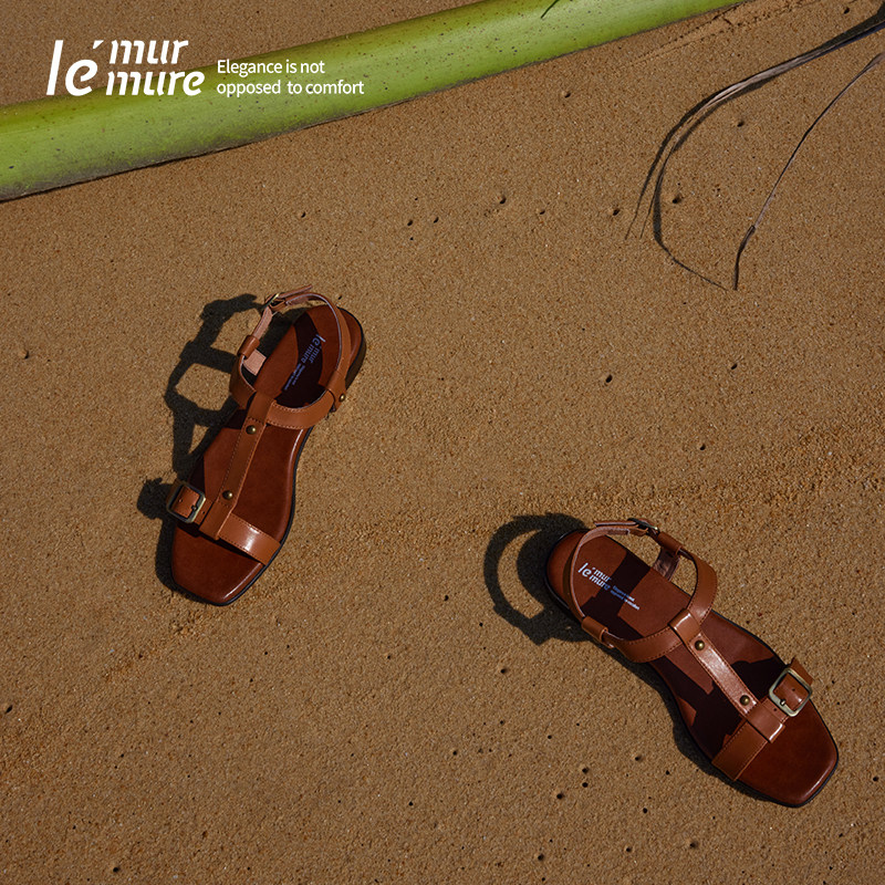 le murmure古希腊风意大利原胚牛皮t字带设计师罗马凉鞋女夏新款