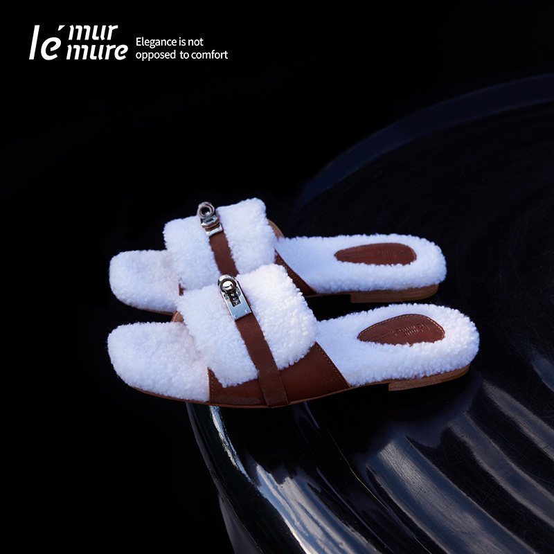 Le' Murmure 云感漫游 松软羊羔毛一字带马衔扣 时髦毛毛拖鞋 女,女鞋,一字拖,淘宝优惠券,粉丝福利购,淘宝优惠卷