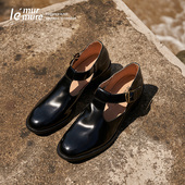 漆面小圆头T字带复古手工阿根廷马油牛皮玛丽珍鞋 Murmure经典