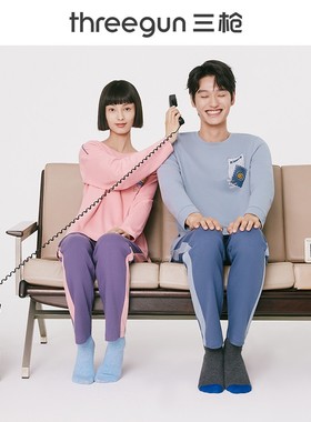 三枪睡衣男纯棉家居服舒肤棉圆领印花男士全棉起居服秋季81923