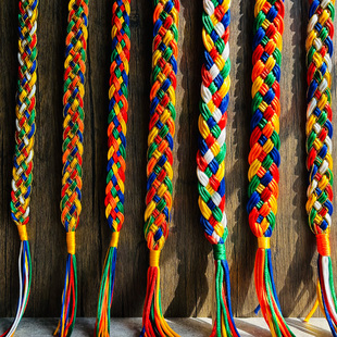 藏式五彩绳金刚结汽车内挂件手工编织绳子哈达藏族五色线辫子饰品