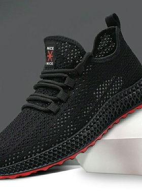 夏季新款透气网状轻便透气干活运动鞋黑色网鞋男网面鞋春秋运动鞋