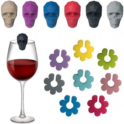创意组合花型硅胶红酒杯标识器+