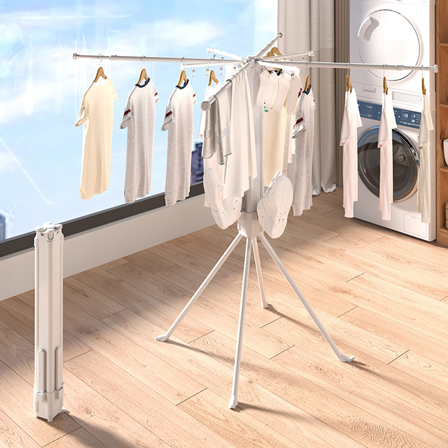 落地式折叠晾衣架隐形伸缩