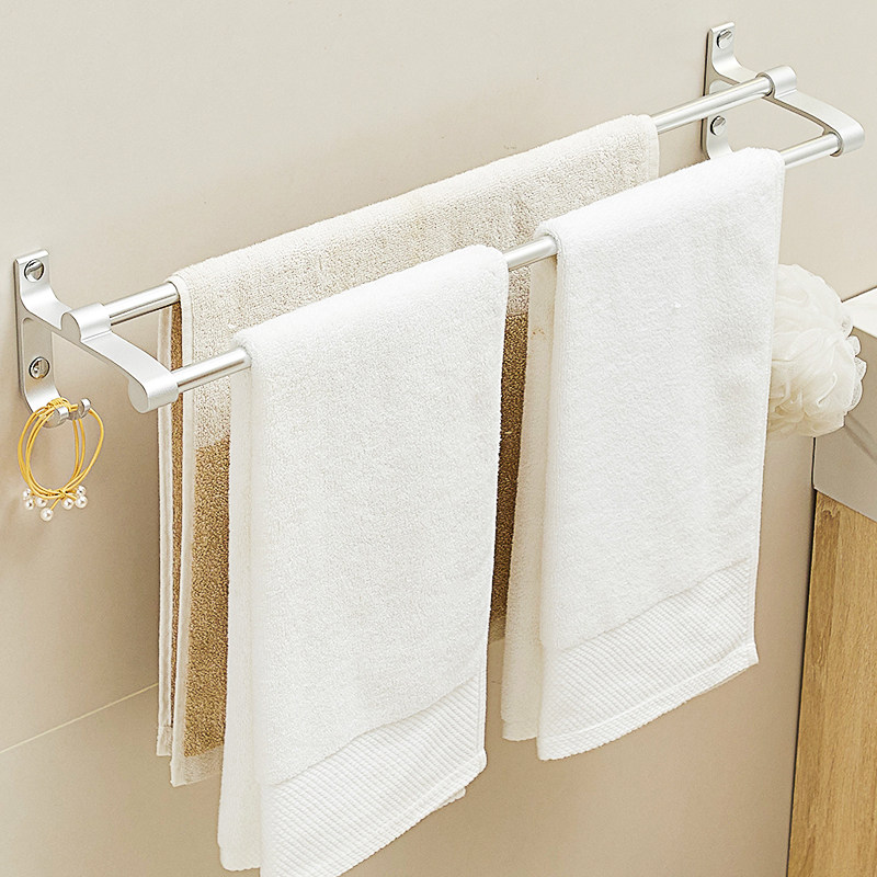 毛巾架子卫生间免打孔壁挂置物架浴室太空铝毛巾双杆厕所收纳挂架