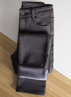 烟灰色小个子烟管直筒牛仔裤女2025秋冬新款黎形身材显瘦烟管裤