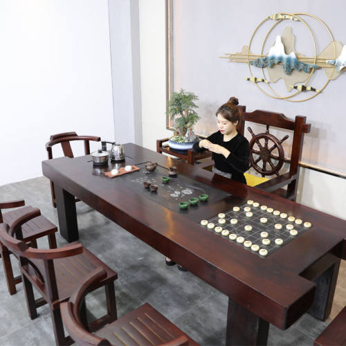 老船木茶桌椅组合家具套装一体客厅喝茶几实木新中式办公室泡茶台