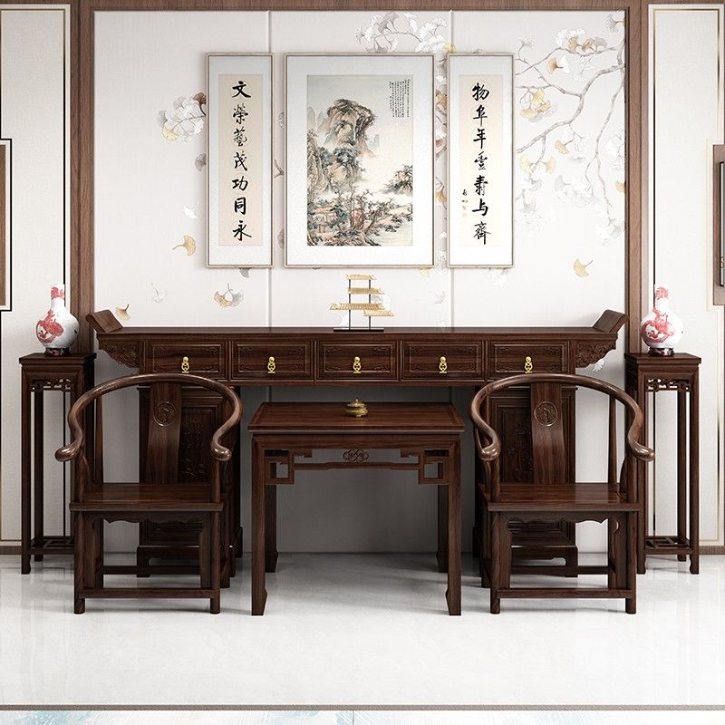 新中式堂屋中堂六件套全实木箱柜款条案供桌神台条几农村客厅佛案