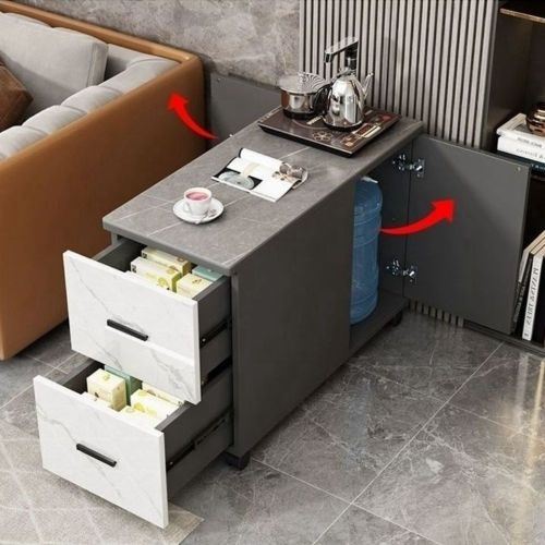 轻奢岩板边几家用沙发窄缝边柜可移动茶几小户型储物收纳柜子角几