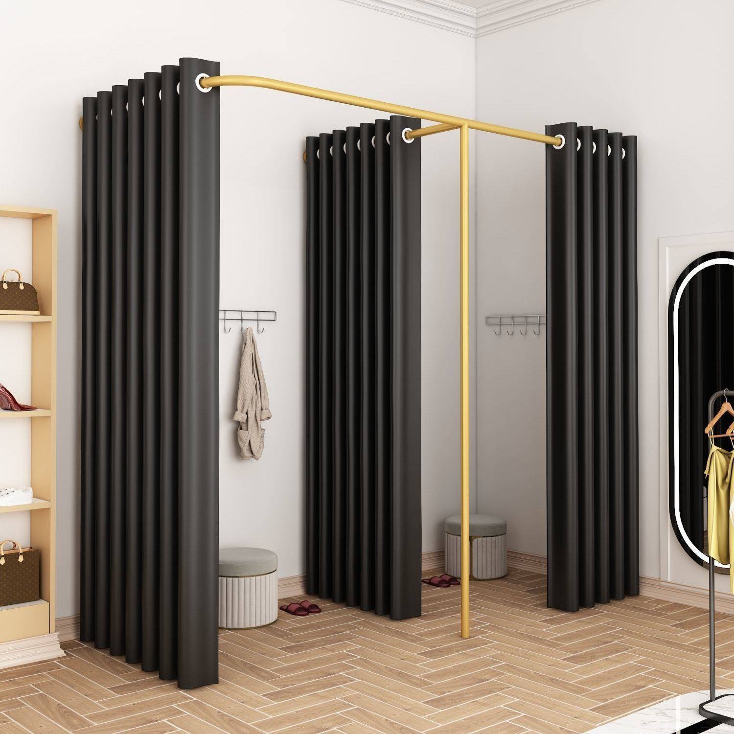 简易更衣室布帘隔断帘男女F型试衣间门帘 服装店换衣间定制换衣杆