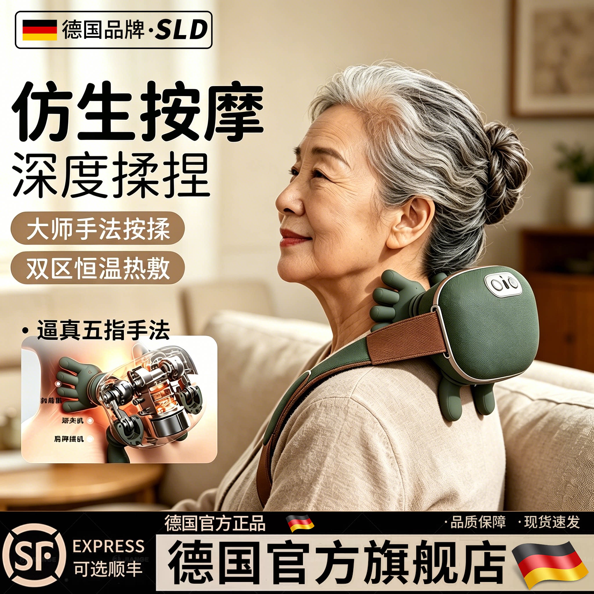 德国-SILANGDUN肩颈按摩仪中老年颈椎按摩器揉捏斜方肌热敷仿人手