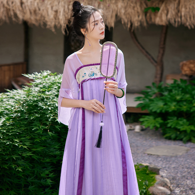 花制作/ 汉元素/紫初/原创民族风刺绣改良汉服复古国风仙气连衣裙