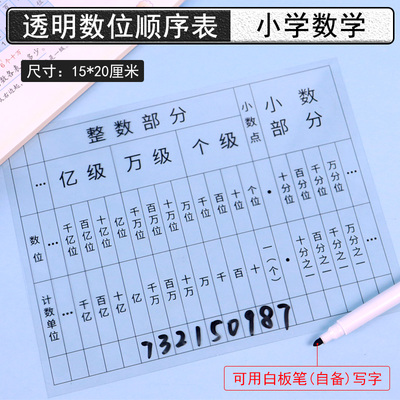 学生用透明数位顺序表小学数学亿以内的数3-4年级三四年级大数的认识与读写磁多级小数点移位分数教具学具