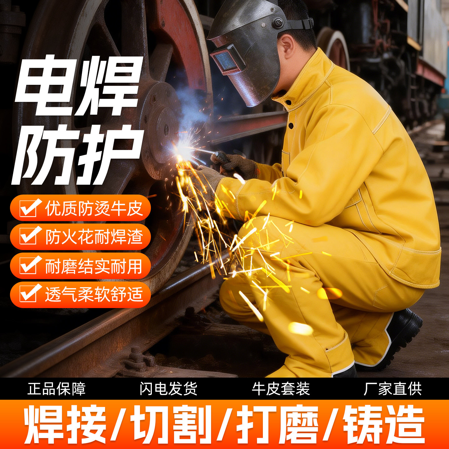 电焊防护围裙焊工防烫隔热阻燃牛皮耐磨工作服氩弧焊防辐射焊接衣
