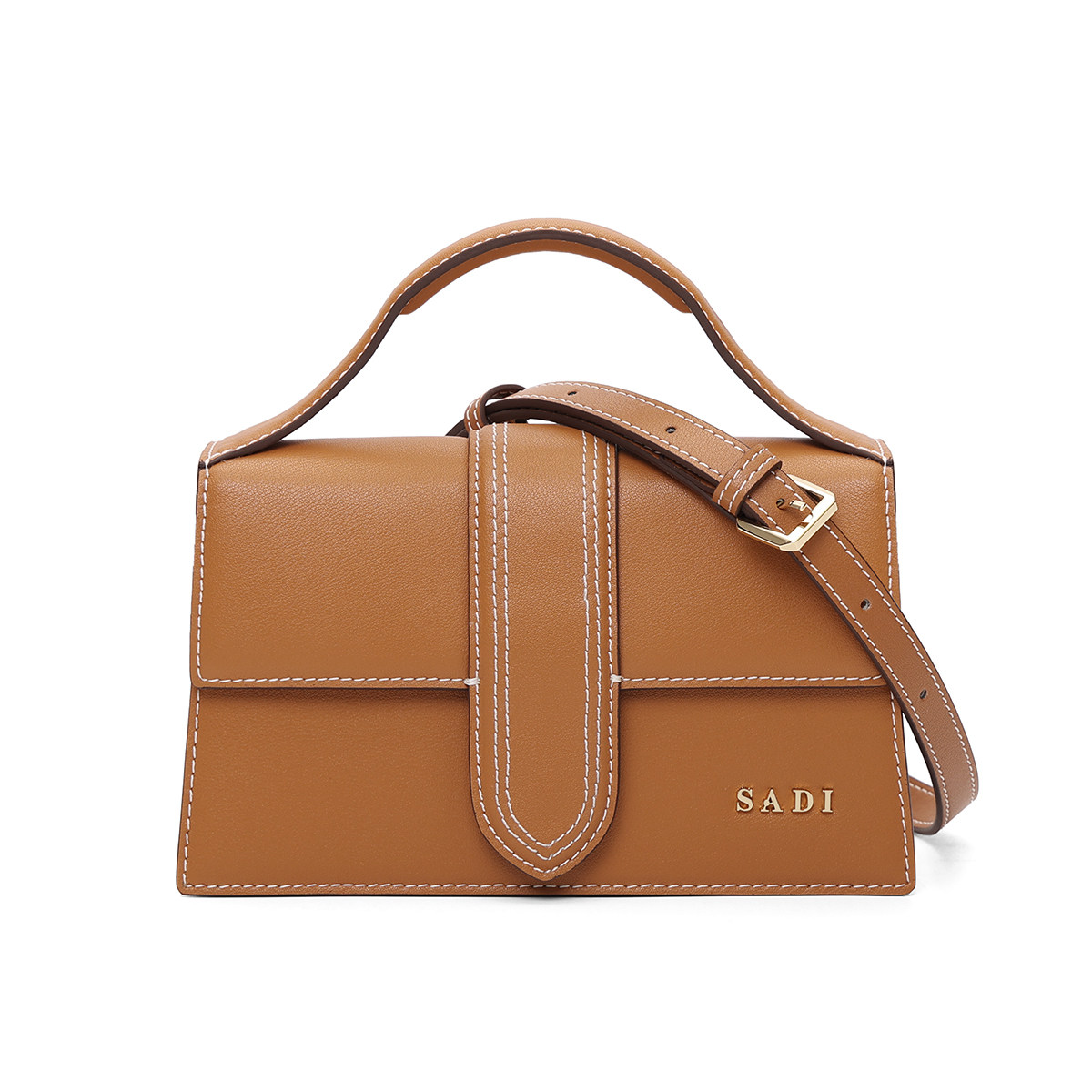 SADI26款老钱风真皮手提包女棕色单肩斜挎包时尚简约邮差包女包