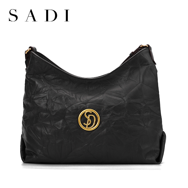 软皮褶皱hobo包单肩斜挎通勤包女