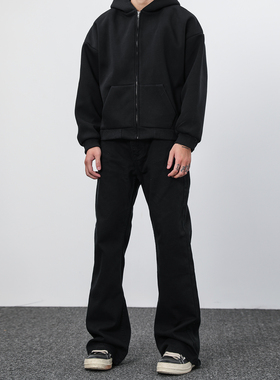 Unknowable美式复古纯色百搭微喇显高休闲宽松直筒牛仔长裤子