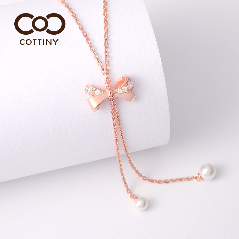 cottiny新款蝴蝶结纯银项链毛衣链长款轻奢高级感送女友生日礼物