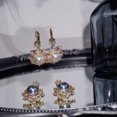 Selfish|精选|华丽复古风璀璨人造澳白珍珠耳坠 大量感修饰脸型