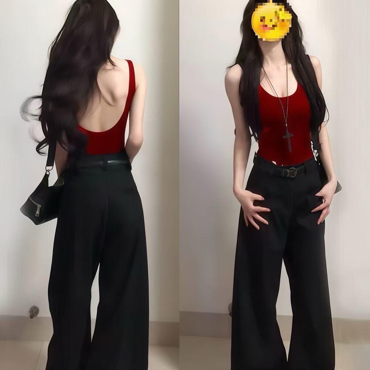 【带防滑条】美式露背吊带背心女夏外穿u型美背内搭打底带胸垫上