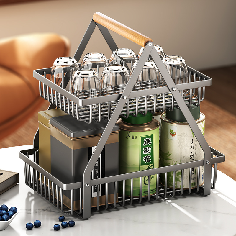 枪灰厨房蔬菜置物架台面二层菜篮子收纳筐放果蔬水果架储物厨具