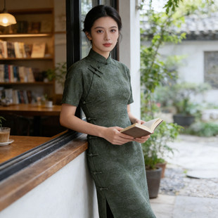 复古中国风女装2026年新款棉麻提花全开襟改良旗袍连衣裙268002