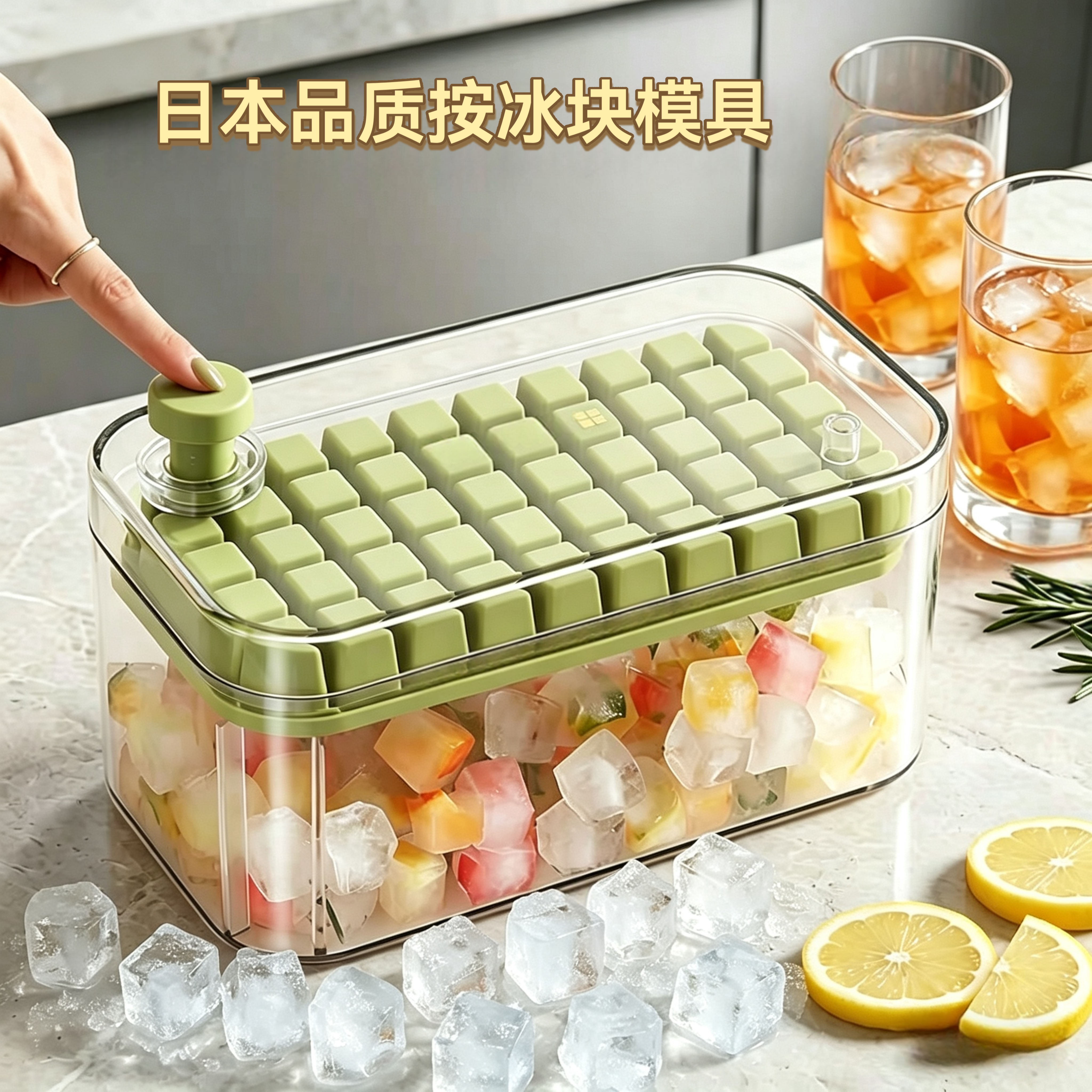 日本品质冰块模具食品级按压冰格带盖自制冰盒储存盒家用制冰神器