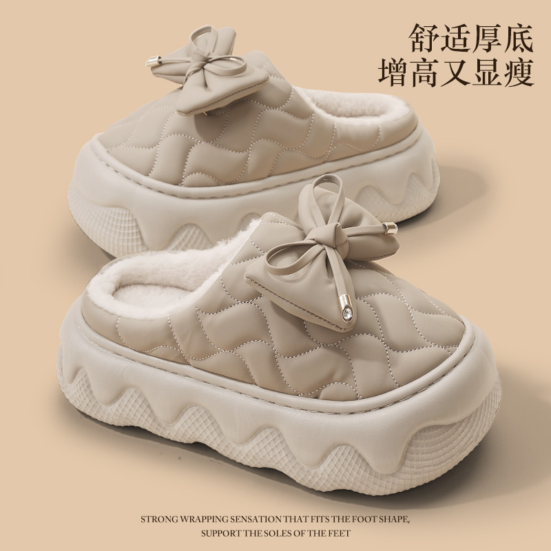 蝴蝶结棉拖鞋女士2025新款秋冬季