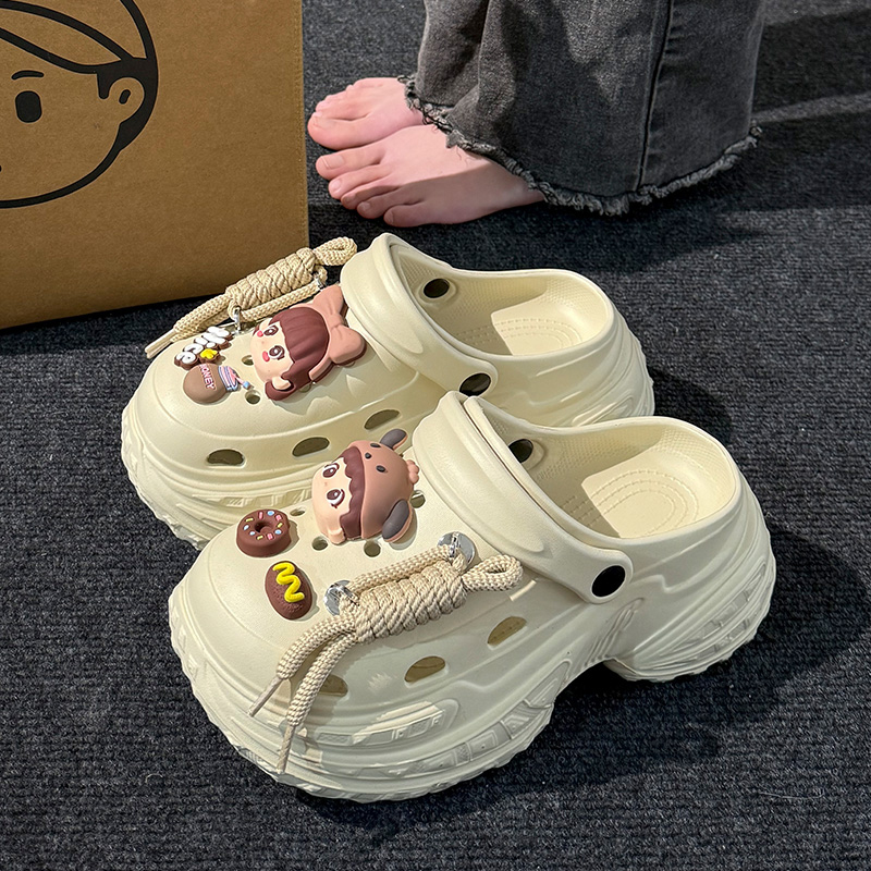 踩屎感厚底洞洞鞋女2025新款外穿