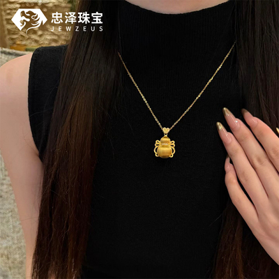 黄金点钻拉丝葫芦吊坠999足金蝴蝶结福禄项链新款镶嵌莫桑钻挂坠