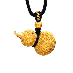 古法传承黄金葫芦吊坠999足金镂空福禄挂坠男女款纯金编绳项链