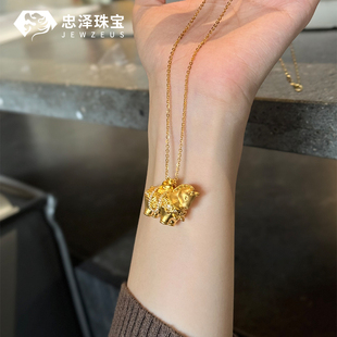 黄金点钻唐马吊坠999足金镶嵌莫桑钻马上有钱项链纯金本命年送礼