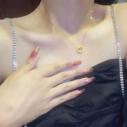 黄金项链女999足金圆环猫眼转运珠套链5G时来运转吊坠送女友礼物
