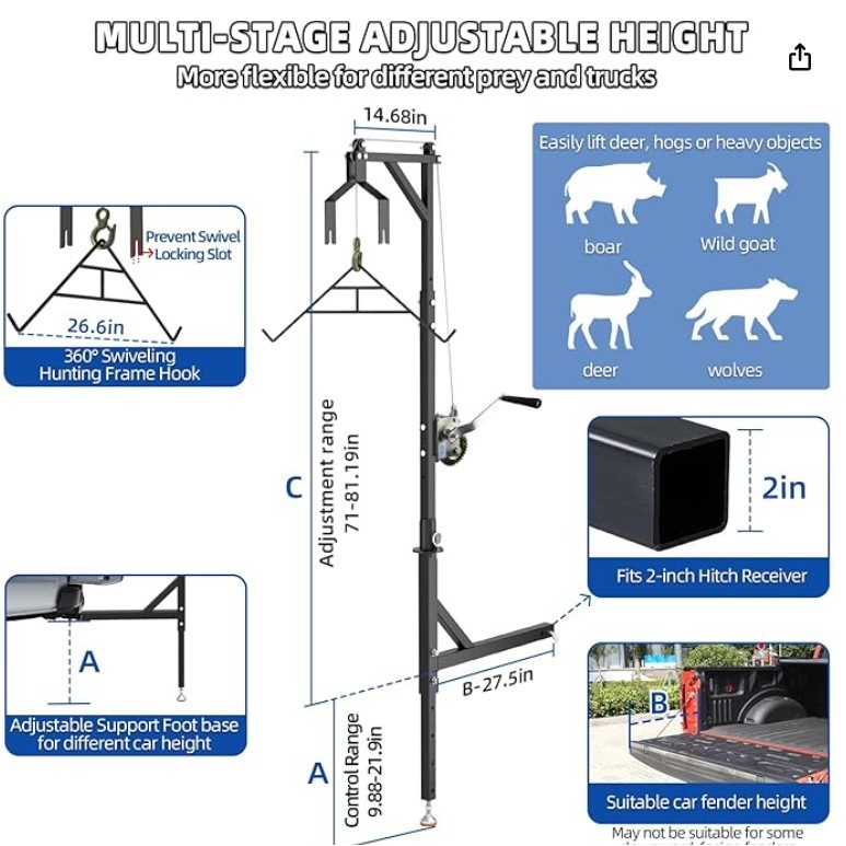 带绞盘和悬挂式升降机狩猎鹿架吊鹿架支撑架挂钩卡车固定吊架