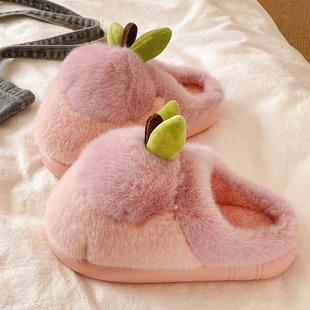 外穿 居家室内包头厚底防滑保暖毛绒可爱苹果棉拖鞋 毛毛拖鞋 女冬季