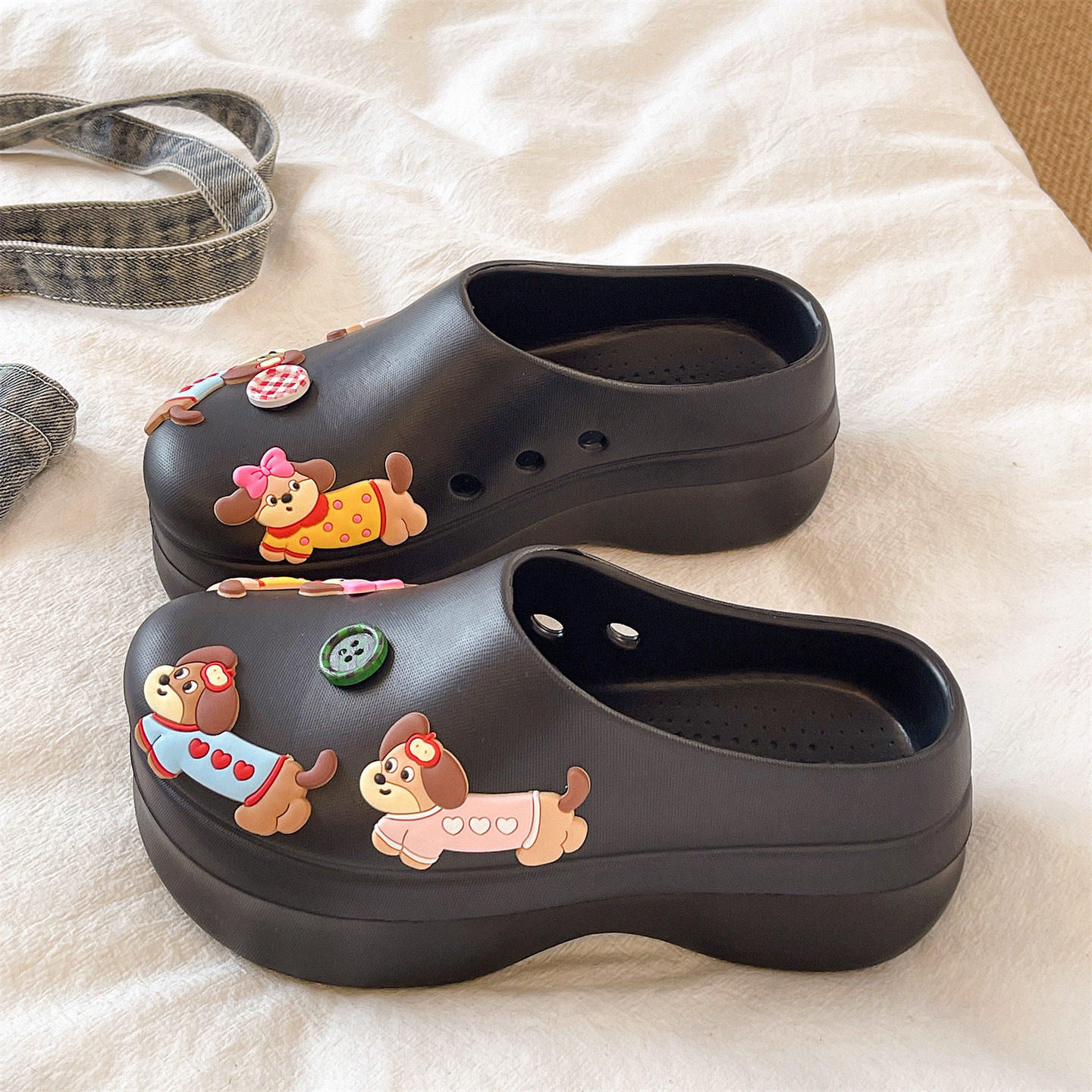 包头拖鞋女夏可爱卡通小狗外穿厚底增高厨师鞋居家室内防滑凉拖鞋