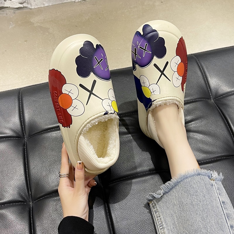 可爱加绒保暖厚底防滑防水棉拖鞋